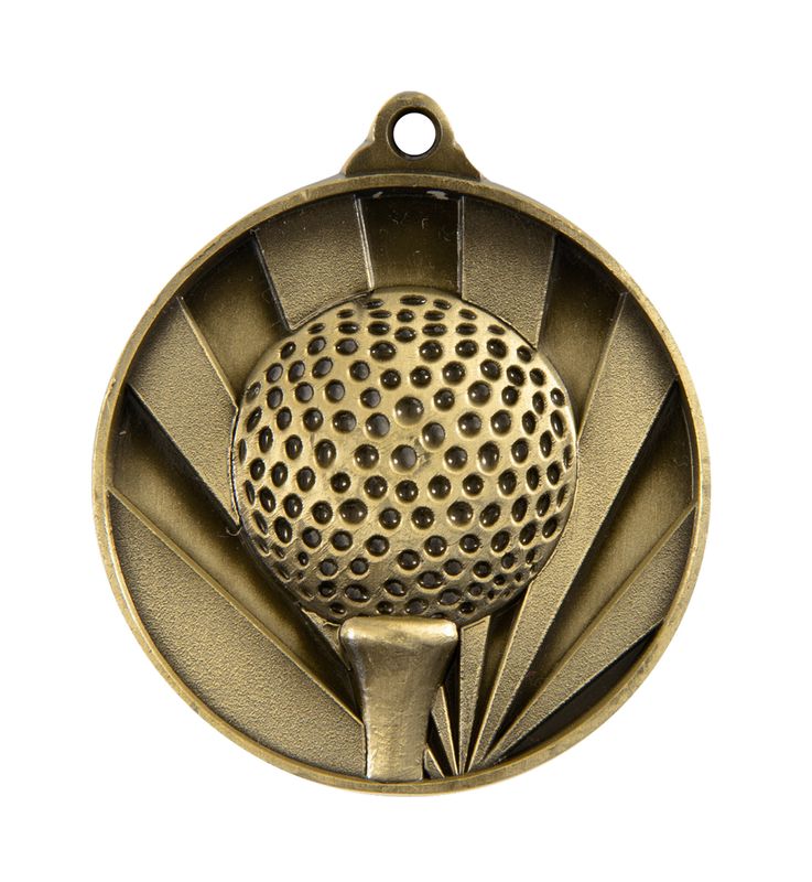 A classic round bronze golf medal displaying a golf ball on a tee, a popular achievement award for local golf club competitions.